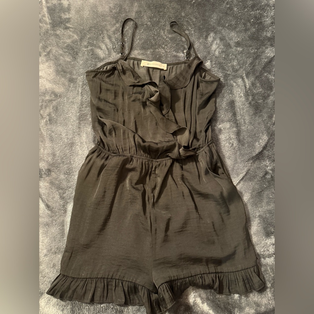 The Impeccable Pig Black Romper with Ruffles, Medium